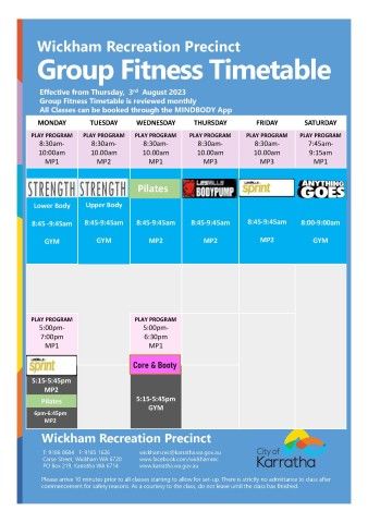 Group fitness timetable